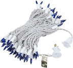 Novelty Lights 50 Feet 100 Bulb Incandescent Mini Light String, Blue with 6-Inch Spacing on White Wire, UL Listed Commercial Grade Indoor/Outdoor Mini Lights, Connectable End-to-End