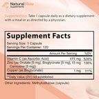 Zinc Supplement Complex with Copper and Vitamin C - Natural Flow 3X Zinc Carnosine, Bisglycinate Chelate, and Orotate, Chelated Zinc Copper, Easy on The Stomach, Skin and Immune Support, 120 Capsules