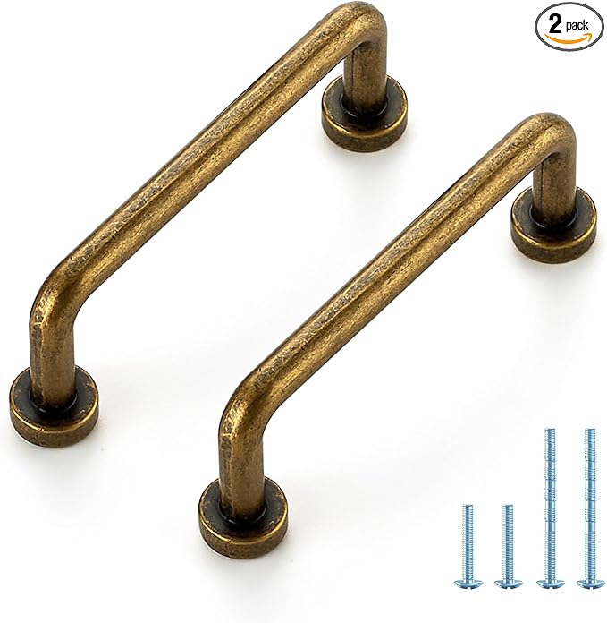 JOY DECOR Cabinet Pulls – 3 Inch Hole Center, Antique Brass, 2 Pack, Zinc Alloy Cabinet Handles for Drawers & Cupboard – Vintage Style Hardware for Kitchen, Bathroom, Dresser, Furniture Makeover