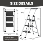 XinSunho 3 Step Ladder, Aluminum Folding Stool with Retractable Handrails & Tool Tray, Anti-Slip, Sturdy Lightweight, 330lbs Safety for Kitchen Indoor Outdoor