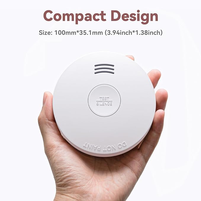 Smoke Detector 10 Year Battery, Smoke Fire Alarm with Photoelectric Sensor, Easy to Install with Magnetic Mount, Smoke Detectors with Silence Button & LED Lights for Home, 2 Pack