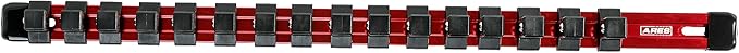 ARES 70203-1/2-Inch Drive Red Aluminum Socket Organizer - Store up to 16 Sockets and Keep Your Tool Box Organized - Sockets Will Not Fall Off this Rail