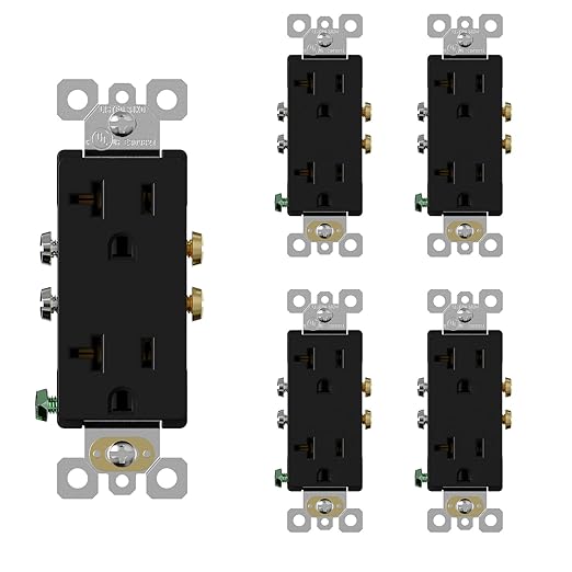 ELEGRP Glossy Black Decorator Electrical Wall Outlet Receptacle, 20A 125V Standard Outlets, 2 Pole 3 Wire, Non-Tamper Resistant, NEMA 5-20R, Self-Grounding Wall Outlet, UL Listed, 5 Pack