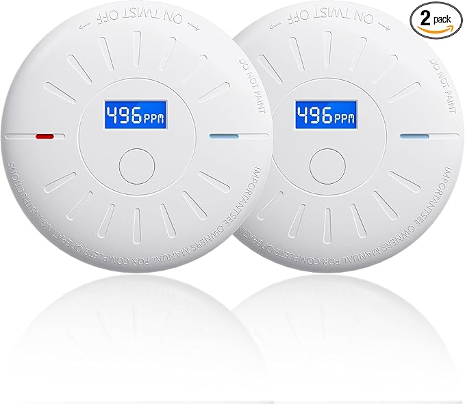 2 Pack 10 Year Battery Operated Smoke and Carbon Monoxide Detector, Portable Fire Co Alarm for Home and Kitchen (White)