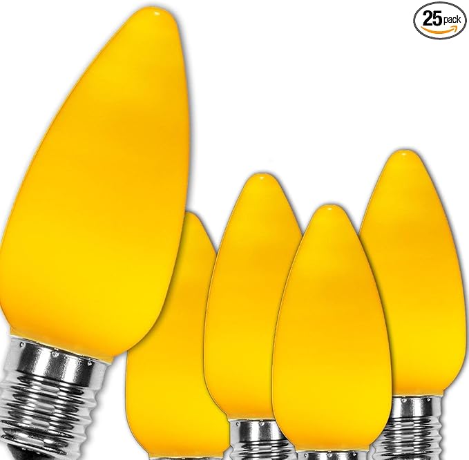 Wintergreen Lighting 25 Pack OptiCore C9 LED Christmas Light Bulbs, Gold Smooth Finish, Heavy Duty E17 Base Premium Outdoor Christmas Light Bulb Replacement