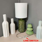 Ceramic Table Lamp Set of 2, 18" Modern Farmhouse Bedside Lamps with Leaf Pattern & White Linen Shade, Nightstand Lamps with Inline ON/Off Switch for Living Room, Bedroom, Dining Room