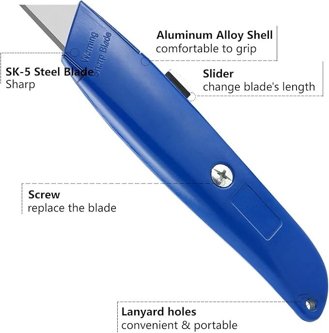 DIYSELF Utility Knife, 20 Pack Heavy Duty Box Cutter Retractable, Box Cutter Knife, Box Opener, Cardboard Cutter, Utility Knives for Garage, Home and Office, Box Cutters for Daily Use (Blue)