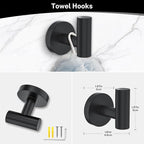 4-Piece Matte Black Bathroom Hardware Accessories Set,Black Towel Ring Set Toilet Paper Holder,Robe Hooks,Stainless Steel Wall Mounted Rustproof Modern Bathroom Set