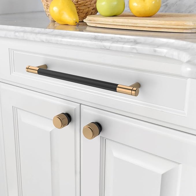 Amerdeco 10 Pack Champagne Bronze and Black Knurled Cabinet Pulls 7.5 Inch Hole Centre to Hole Centre Kitchen Cabinet Handles for Drawer Dresser, Cupboard and Wardrobe ZH0040