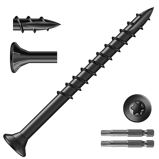 #10 x 2-1/2" Deck Screws (158Pcs) 2lb. Exterior Wood Screws. Carbon Steel, Black, Flat Head, Rust Resistant epoxy Coated, with T25 Star Bit