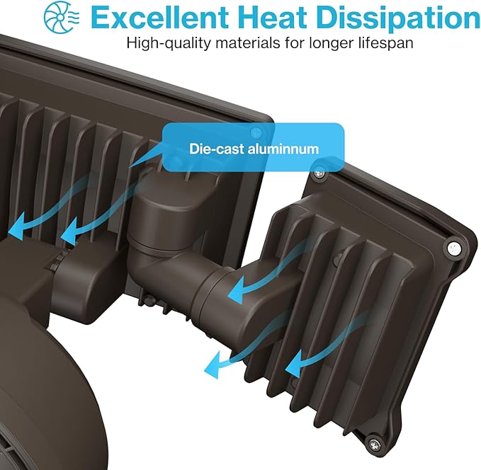 Olafus 60W Flood Lights Dusk to Dawn Outdoor Lighting, IP65 Waterproof LED Security Light with Photocell, 6000LM Dusk Dawn Outside Light, 6500K Brown Exterior Floodlight for Yard Garden Porch