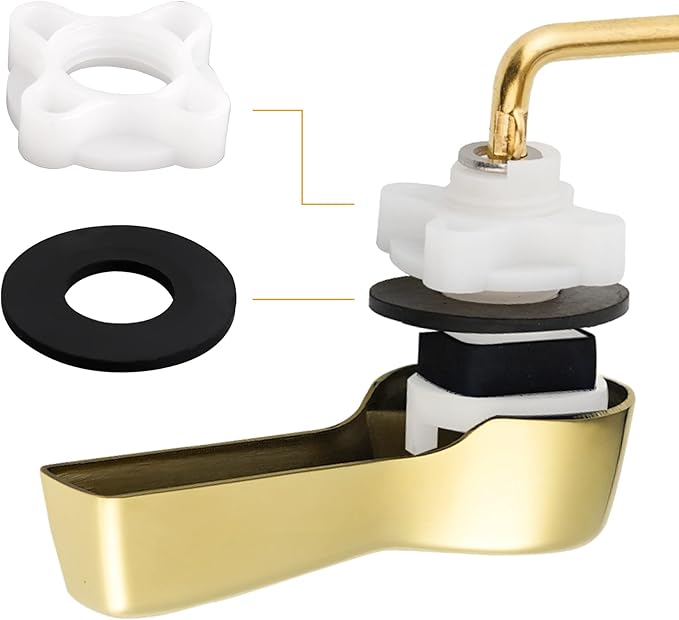Hibbent Universal Metal Side Mount Toilet Handle Replacement Kit, Brass Toilet Flush Tank Lever with Stainless Steel Flapper Chains for Most Toilets, Shiny Gold
