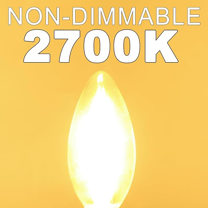 Candelabra Light Bulbs, 6W Equivalent to 60 watt, E12 LED Bulb Non-Dimmable 2700K Soft White, LED Chandelier Bulb, B10 Candle Bulbs, 90+CRI, 600LM, Cear Glass, 6 Pack