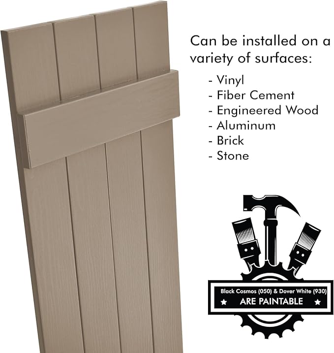 Board & Batten Vinyl Shutters (1 Pair) | 14.5"x55" (4-Board) - Coastal Sand Dune | Exterior Window Shutters | Includes Mounting Hardware | Simple Installation | Made in USA