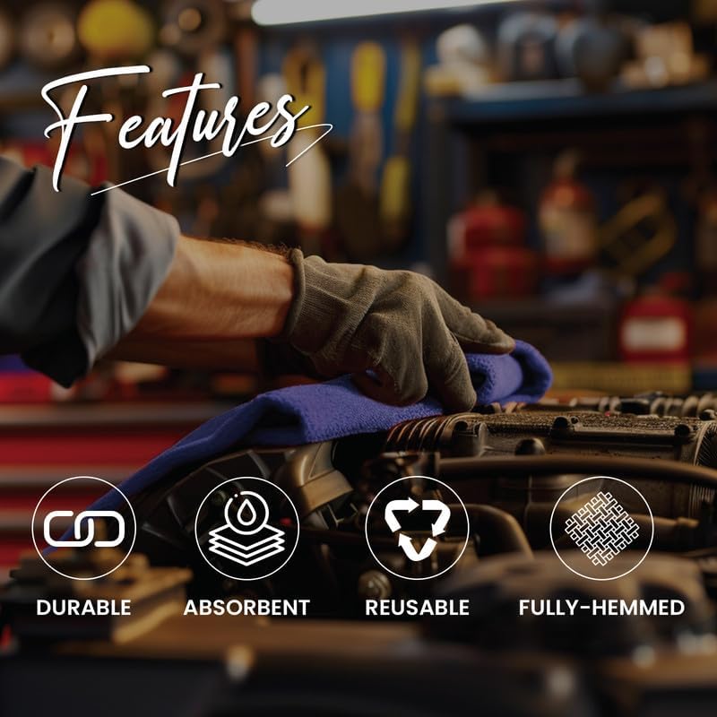 Shop Towels (Blue, 2000-Pack) - Bulk Cleaning Towel in a Bag, Mechanic Cotton Wipes for Car Maintenance, Auto Mechanics & Garage, Wipe Grease & Oil, Machine Wash & Reusable