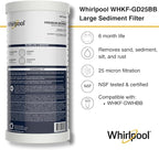 Whirlpool Whole House Large Capacity Sediment Filter WHKF-GD25BB, Full Case of 4 Filters, NSF Certified 25-Micron Filtration, Replacement Cartridge Fits Most Home 10" x 4.5" Standard Filter Housings