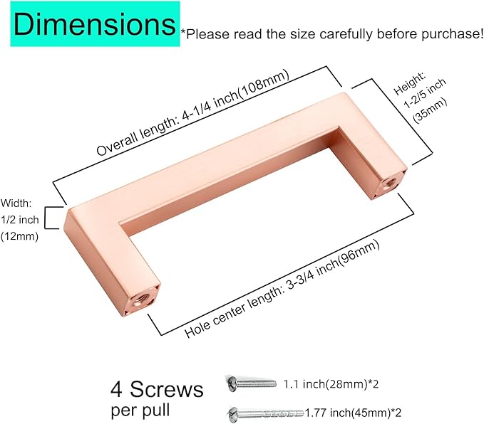 10 Pack Cabinet Pulls 3.75 Inch Hole Center Brushed Copper Square Cabinet Handles Dresser Drawer Pulls Modern Bathroom Cupboard Handles Stainless Steel Kitchen Cabinet Hardware