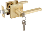 EHOMEWARE 1 Pcs Entry Door Locks Keyed Alike, Gold Door Handles for Interior or Exterior Door Use, Heavy Duty Front Door Levers with Keys, Durable & Sleek Door Knobs