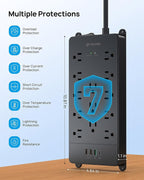 TROND Surge Protector Power Strip, 10ft Heavy Duty Extension Cord with 32W USB C & QC 3.0 Charger, 4000J, ETL Listed, 13 Wide Spaced Outlets, Flat Plug, Wall Mount for Home Office Supplies, Black