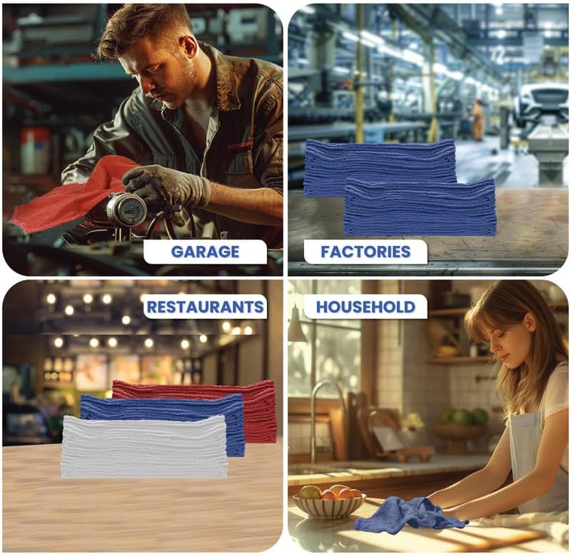 Auto Mechanic Shop Towels (13"x14"), 12 Pack (White) - 100% Cotton Commercial Grade Rags for Cleaning & Maintenance, Garage Supplies - Professional Mechanics Reusable Wipes