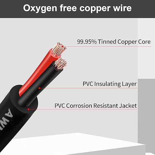 12 Gauge Wire 2 Conductor,12 AWG Electrical Wire Stranded PVC Cord Oxygen-Free Copper Cable,26FT 2 Core Pure Copper Flexible Cable Wire for LED Lamp Lighting Strips Automotive (12AWG-2C, 26FT)…