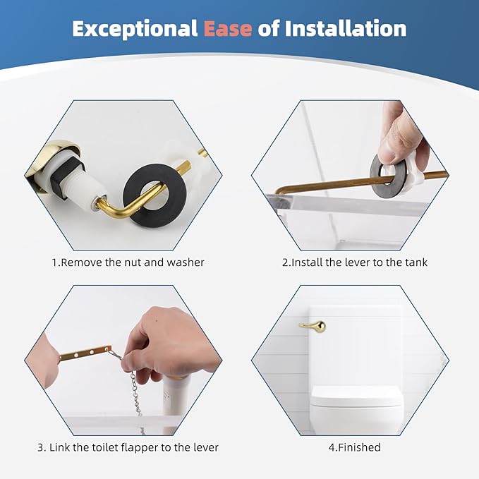 iFealClear Polished Gold Metal Universal Toilet Handle Replacement Kit, Front Mount Toilet Tank Flush Lever Handle with Nut Lock, Toilet Trip Lever Fits Most Toilets, Sold Brass Material