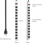 JUNNUJ Metal 12 Outlet Power Strip, Mountable Heavy Duty Power Strip, 1200J Surge Protector Wall Mount Screws Outlet with Switch, Gaming Desk Strips Wide Spaced 15A 125V 1875W, 10 FT 14AWG Power Cord