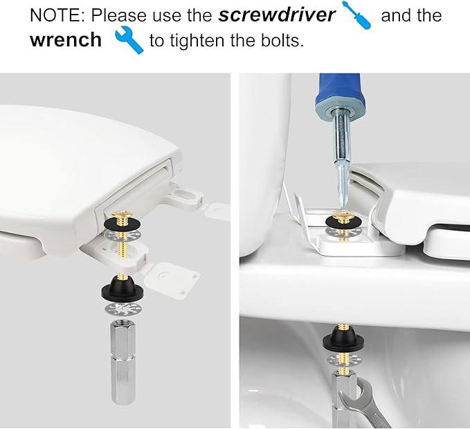 Hibbent 2 PCS Universal Toilet Seat Bolts Kit, Heavy Duty Solid Brass Toilet Bolts with Extra Long Stainless Steel Downlock Nuts Rubber Washers Gaskets, Easy to Install - Bathroom Toilet Repair Screw