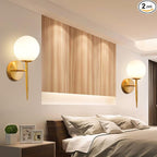 SeeU Brass Wall Sconces Mid Century Style Set of 2,Gold Wall Lamp Fixture,Vanity Light Fixture Wall Lamp with Milky Frosted Globe