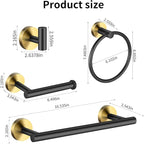 5 Pieces Bathroom Hardware Set Black Gold, Towel Rack Including 2pcs 16 inch Tower Bar, Towel Ring and 2 PCS Towel Hooks