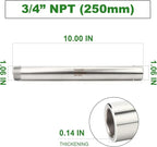 TAISHER 1PCS 304 Stainless Steel Pipe Fittings, 3/4" NPT Male Threaded, 10" Length Weld Nipple Cast Pipe