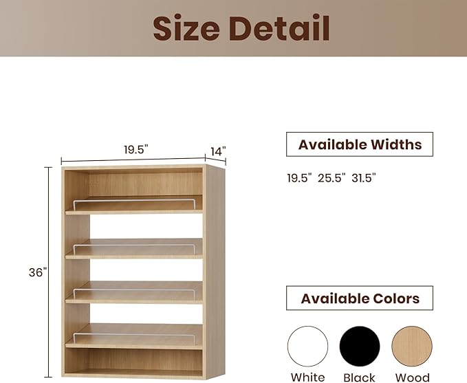 ROOMTEC 19.5" Shoe Shelf Short Tower Closet Unit, Modular Closet System with Shelf, Wardrobe Organizer for Bedroom or Walk-in Closet, Wall Mounted, Customizable Clothes Storage Unit, Wood