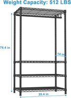 Ulif H4 Portable Closets, 4-Tier Metal Clothes Garment Rack for Bedroom and Cloakroom, Clothing Closet Storage and Organizer Wardrobe, 35.4" W x 14" D x 76.4" H, Black