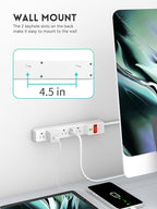 PLUGTUL 2 Pack Surge Protector (980 Joules), Flat Plug Power Strip, 4FT Extension Cord with Multiple Outlets, 6 Outlets, ETL Listed, 14 Gauge, Wall Mountable for Home Office Garage, White