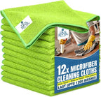 DAN RIVER 12-Pack Green Microfiber Towels – Ultra Absorbent, Lint-Free & Streak-Free Terry Cloth Rags for Home, Car & Kitchen - Must-Have Cleaning Essentials - 12" x 12"