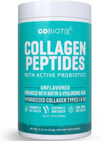 GOBIOTIX Collagen Powder Supplement with Probiotics - Hydrolyzed Protein Collagen Powder for Women - Hair Skin and Nails, Joint and Digestive Health - Collagen Peptides Type I and III - 30 Servings