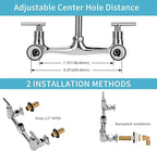 8" Center Wall Mount Faucet, Commercial Kitchen Sink Faucet with 8" Swivel Spout 2 Handle Wall Mount Utility Sink Faucet for Restaurant & Laundry Room & Compartment Sink