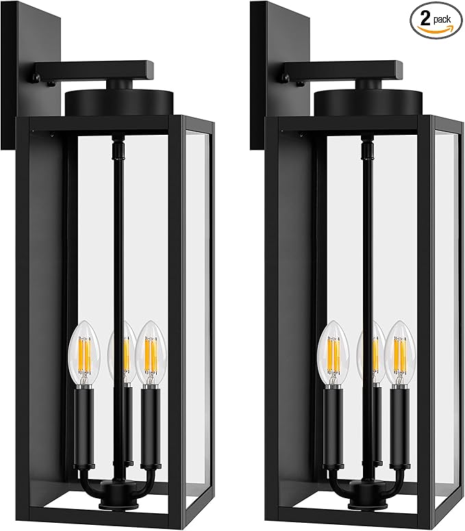 20in Large Outdoor Wall Light Fixtures, Exterior Lighting Fixtures Porch Sconces Wall Mounted, Waterproof Black Outdoor Wall Lanterns Lamps, Outside Lights for House Patio Front Door Entryway, 2-Pack