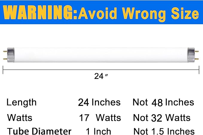 24 Inch F17T8/865 Fluorescent Bulb Daylight 6500K, 17 Watt T8 Light Bulb, 2 Foot Fluorescent Light Bulb, 1460 lumens, G13 Medium Bi-Pin Cap 8 Pack