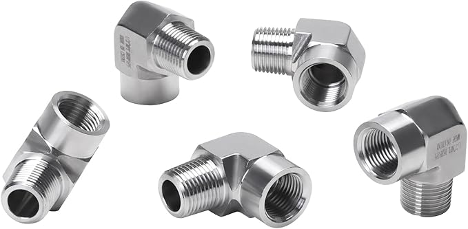 90 Degree Street Elbow - 1/2" NPT Male to 1/2" NPT Female Stainless Steel 304 Heavy Duty Forged Barstock Street Elbow Adapter Pipe Fitting (pack of 5)