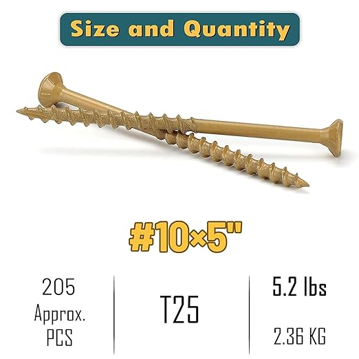 WELLOCKS Deck Screws, Wood Screws, Tan, Superior Rust Resistant, Epoxy Coated, Above 1000 Hour Salt Spray Coating T25 Torx Star Bit Included for Outdoor Wood Fence (5.2LBS Tan, #10×5")