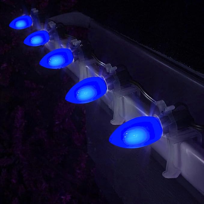 Abeja 25 Pack Blue Replacement C9 Bulbs, Fits C9/E17 Base, Outdoor String Lights, Candle Lamps, Night Lights
