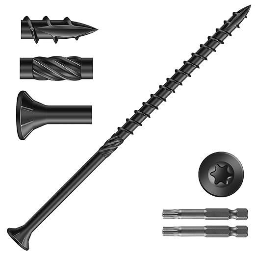 #10 x 4 Inch Deck Screws (206Pcs) 4lb. Carbon Steel, Black, Flat Head, Rust Resistant epoxy Coated, with T25 Star Bit