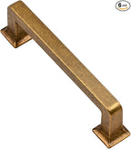 Alzassbg 6 Pack Antique Brass Cabinet Pulls, 3-3/4 Inch(96mm) Hole Centers Cabinet Handles Square Kitchen Hardware for Cabinets AL3046AE