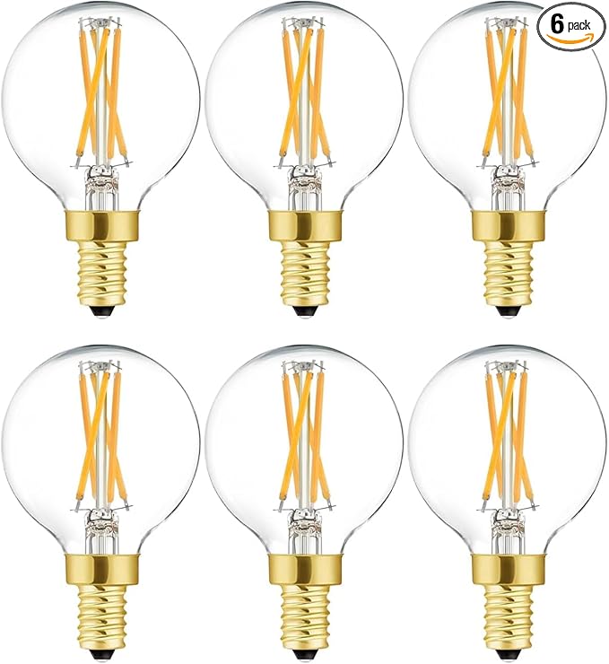 G16.5 Dimmable E12 Led Bulb 6W Equal 60 Watt E12 Candelabra Bulb Daylight 4000K Globe Light Bulb for Chandeliers,Ceiling Fan,Wall Sconce,600lm,AC120V,6Pack