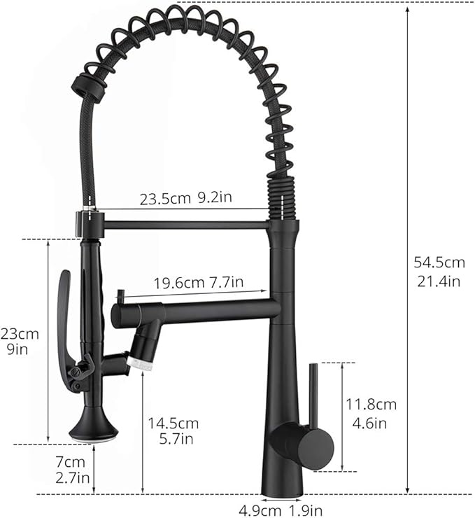AIMADI Black Kitchen Faucet with Sprayer,Commercial Faucet Kitchen Single Handle Spring Pull Down Kitchen Sink Faucet with LED Light,Matte Black
