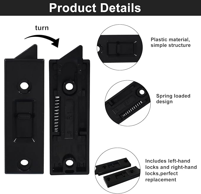 Window Latch Locks Replacement Window Parts and Hardware, Plastic Spring Loaded Sliding Window Tilt Latch for Home Window Accessories, Pack of 12 (Black)