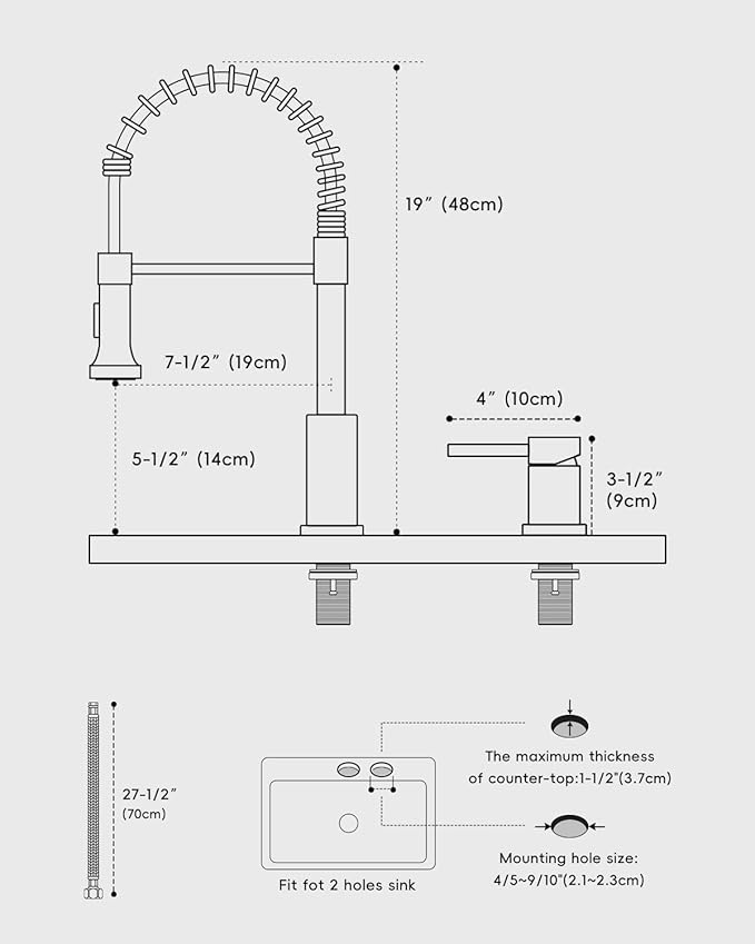 APPASO 2 Hole Kitchen Faucet, Kitchen Faucet with Separate Handle, SUS304 Stainless Steel Two Holes Faucet for Kitchen Sink, Brushed Nickel