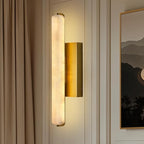 Alabaster Wall Sconces Set of Two, 15in Brass Alabaster Sconce, Modern Spanish Natural Marble Sconces Lights, Rectangle Gold Sconces for Bathroom Vanity Bedroom Living Room Staircases Hallway