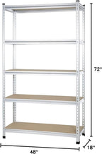Amazon Basics 5 tier, Medium Duty Storage Shelving Double Post Press Board Shelf, Aluminum, 48 x 18 x 72
